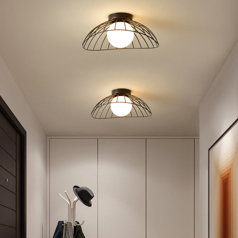 Industrial Metal Ceiling Light Glass Shaded Flush Mount Lighting for Room