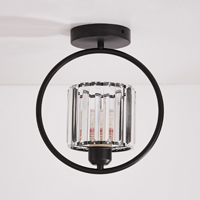 Cylinder Shape Flush Lights Modern Style Crystal 1 Light Flush Mount Fixture in Black/Gold