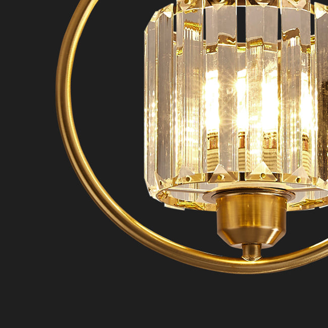 Cylinder Shape Flush Lights Modern Style Crystal 1 Light Flush Mount Fixture in Black/Gold