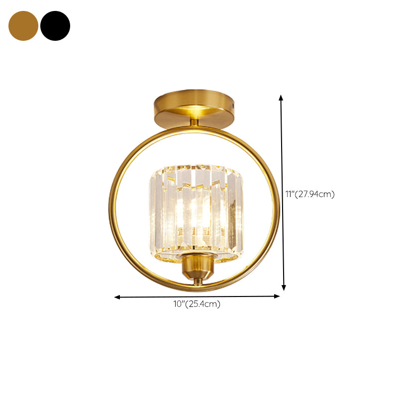 Cylinder Shape Flush Lights Modern Style Crystal 1 Light Flush Mount Fixture in Black/Gold