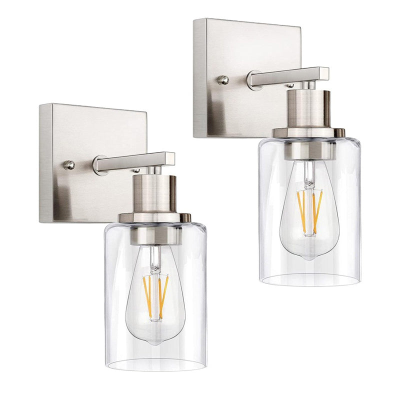 Metal Industrial Wall Sconce Cylinder Shape Vanity Lamp with Glass Shade for Bathroom