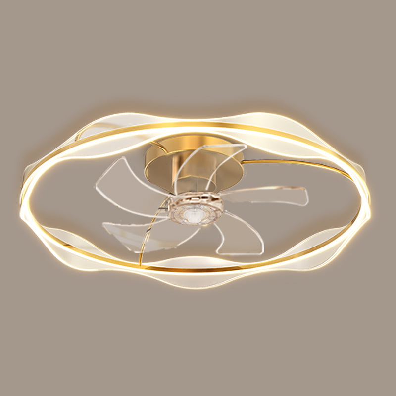 Modern LED Round Ceiling Fan Metal in Gold Finish Fan Light Fixture