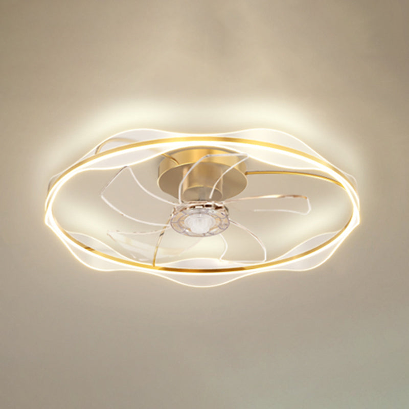 Modern LED Round Ceiling Fan Metal in Gold Finish Fan Light Fixture