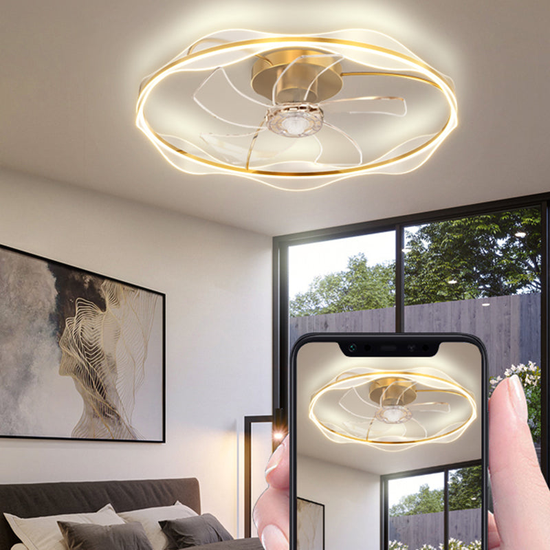 Modern LED Round Ceiling Fan Metal in Gold Finish Fan Light Fixture