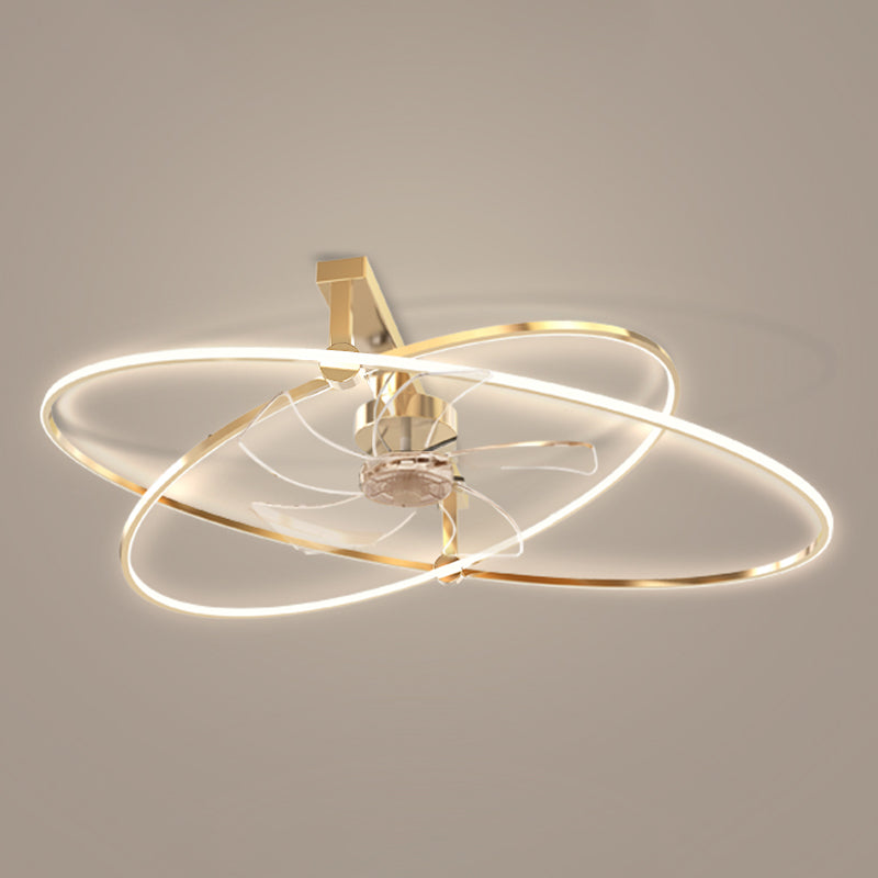 Cross Ellipse Ceiling Fan Metal Contemporary Fan Lighting for Living Room