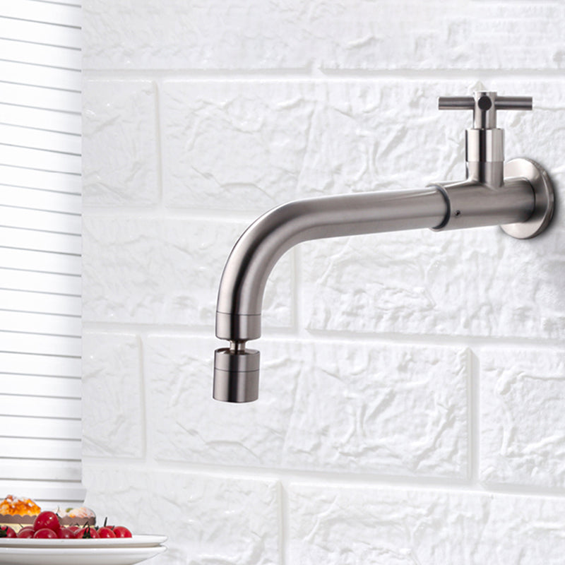 Contemporary Wall Mounted Bathroom Faucet Cross Handles Stainless Steel Faucet