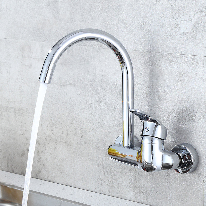 Modern Bridge Kitchen Faucet Brass Lever Handles Swivel Spout Wall Mounted Bar Faucet