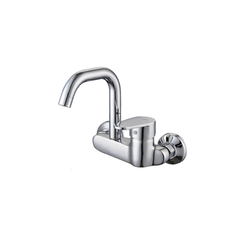 Modern Bridge Kitchen Faucet Brass Lever Handles Swivel Spout Wall Mounted Bar Faucet