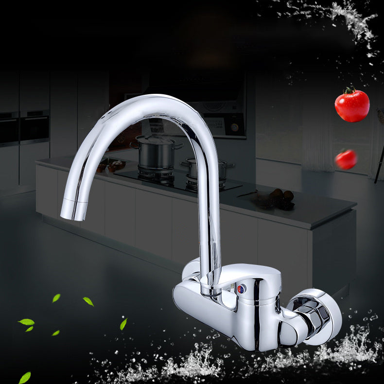 Modern Bridge Kitchen Faucet Brass Lever Handles Swivel Spout Wall Mounted Bar Faucet