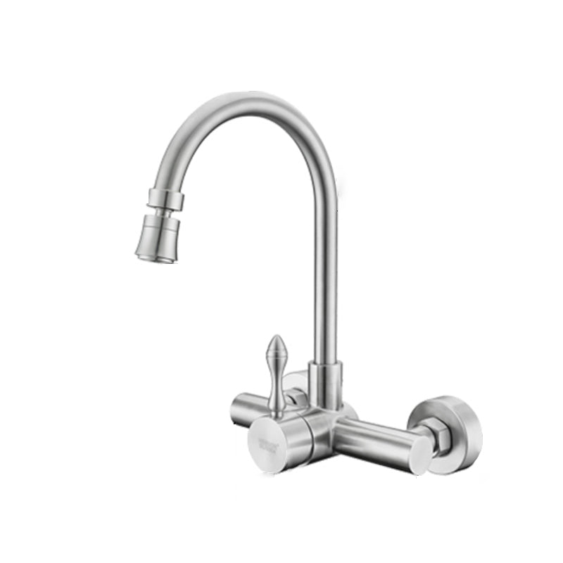 Modern Spray Kitchen Faucet Stainless Steel Lever Handles Wall Filler Faucet