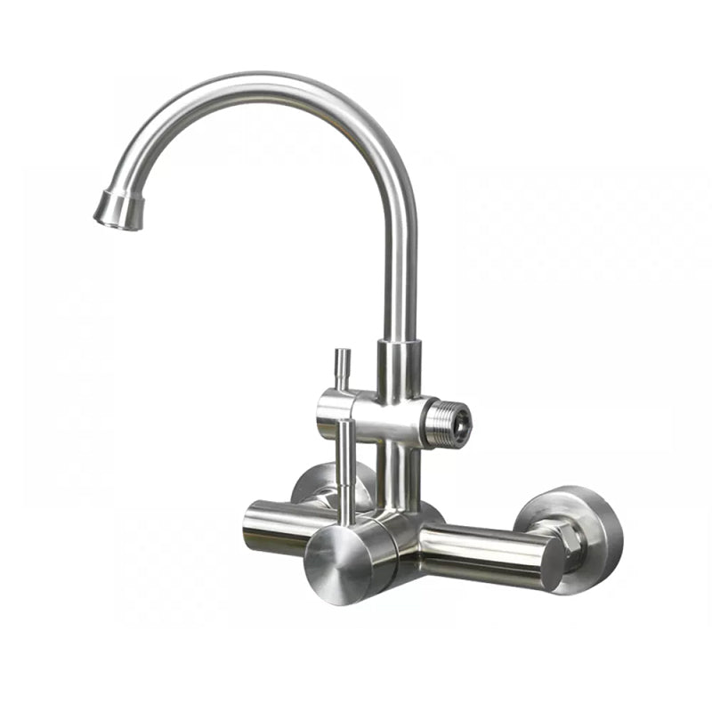 Modern Spray Kitchen Faucet Stainless Steel Lever Handles Wall Filler Faucet