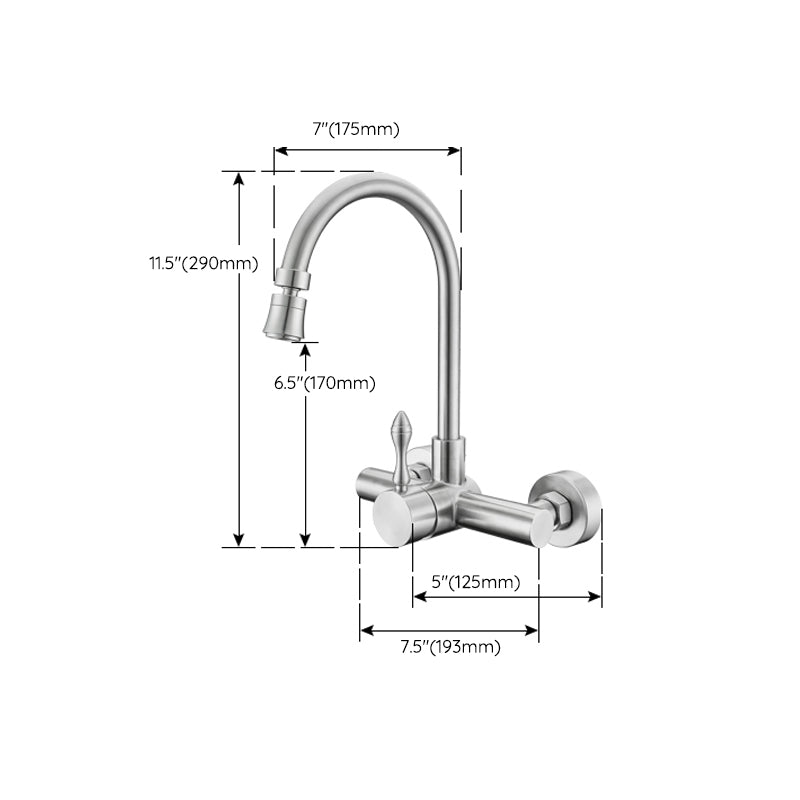 Modern Spray Kitchen Faucet Stainless Steel Lever Handles Wall Filler Faucet