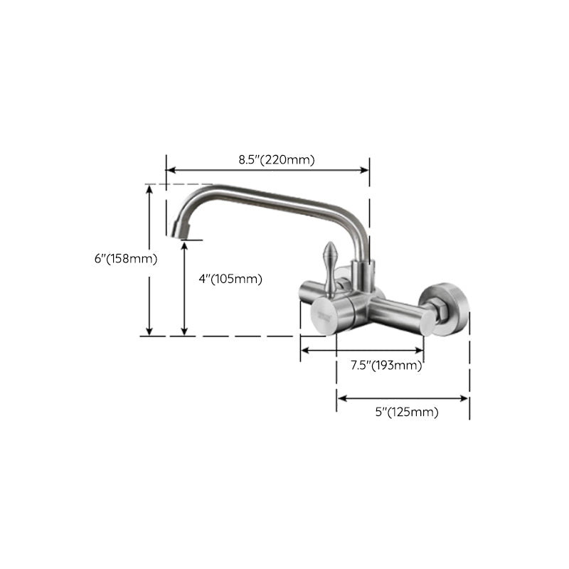 Modern Spray Kitchen Faucet Stainless Steel Lever Handles Wall Filler Faucet