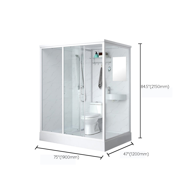 One Piece Tempered Glass Single Sliding Shower Enclosure White Frame Shower Enclosure