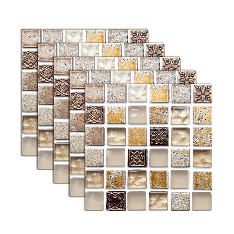 Plastic Peel and Stick Tiles Mosaic Tile Grid Square Waterproof Peel & Stick Tile 10-Pack