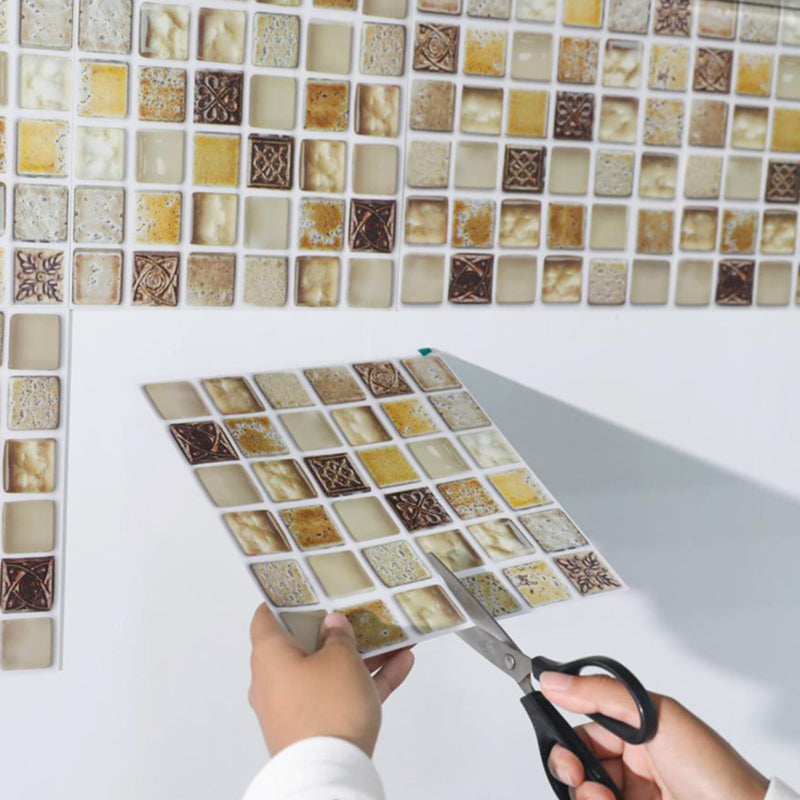 Plastic Peel and Stick Tiles Mosaic Tile Grid Square Waterproof Peel & Stick Tile 10-Pack