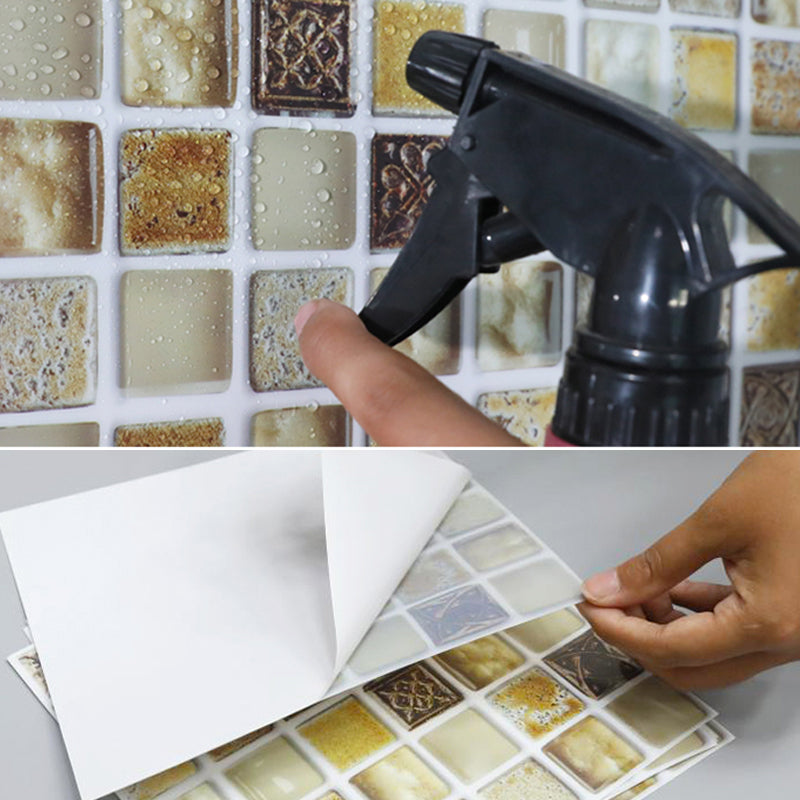 Plastic Peel and Stick Tiles Mosaic Tile Grid Square Waterproof Peel & Stick Tile 10-Pack