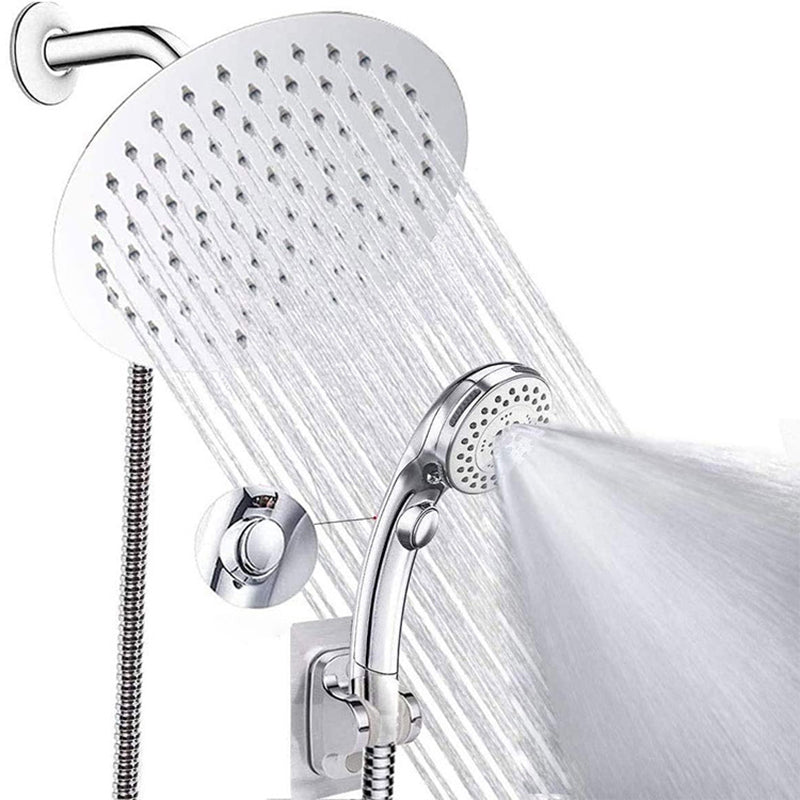 Round Dual Shower Head Stainless Steel 5-Spray Patterns Wall-Mount Showerhead