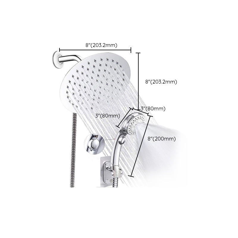 Round Dual Shower Head Stainless Steel 5-Spray Patterns Wall-Mount Showerhead