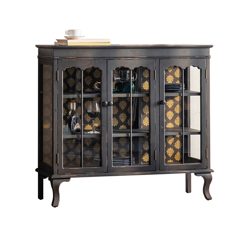 Traditional Wood Curio Cabinet Glass Doors Hutch Buffet for Bedroom