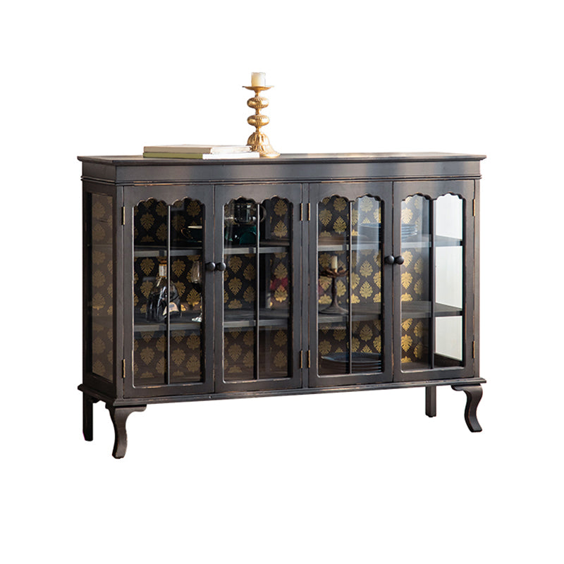 Traditional Wood Curio Cabinet Glass Doors Hutch Buffet for Bedroom