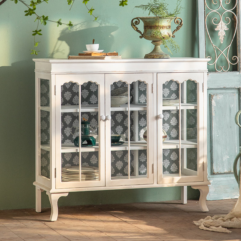 Traditional Solid Wood Curio Cabinet Glass Doors Hutch Buffet for Bedroom