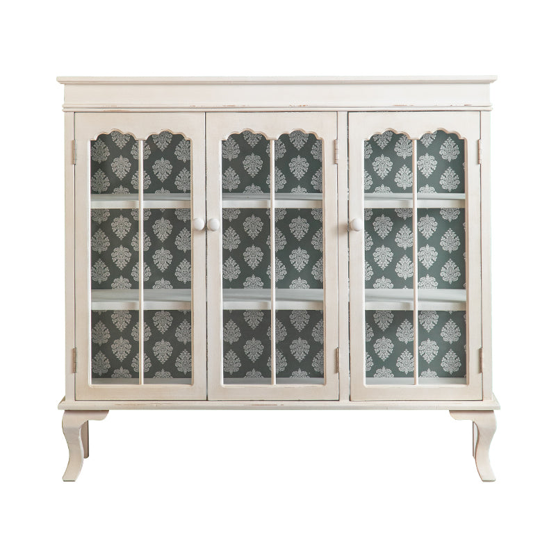 Traditional Solid Wood Curio Cabinet Glass Doors Hutch Buffet for Bedroom