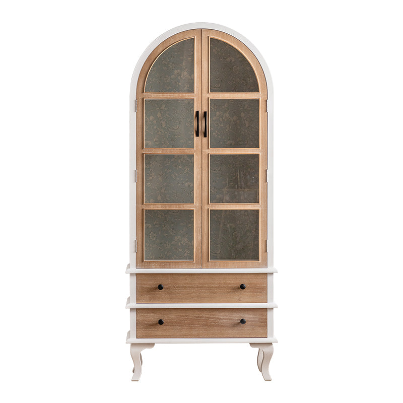 Traditional Pine Display Stand Glass Doors Display Cabinet for Dining Room