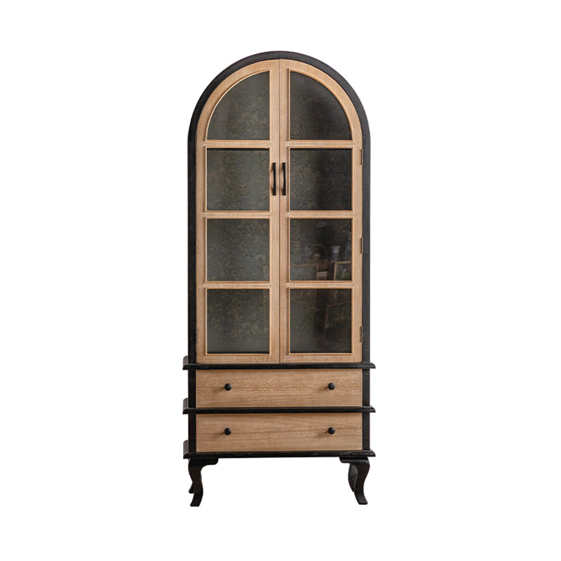 Traditional Pine Display Stand Glass Doors Display Cabinet for Dining Room