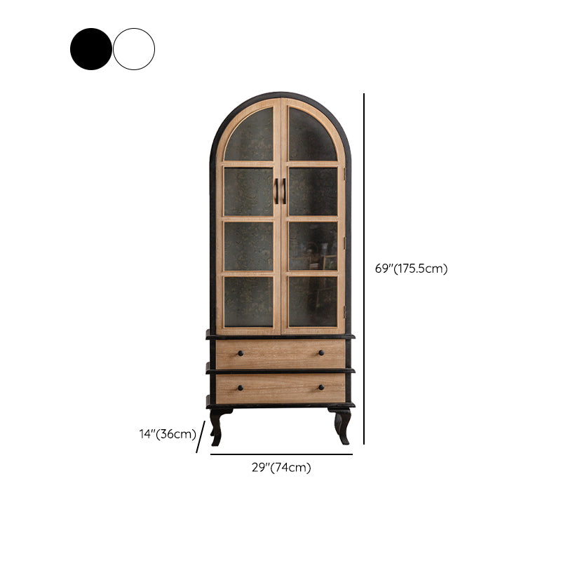 Traditional Pine Display Stand Glass Doors Display Cabinet for Dining Room