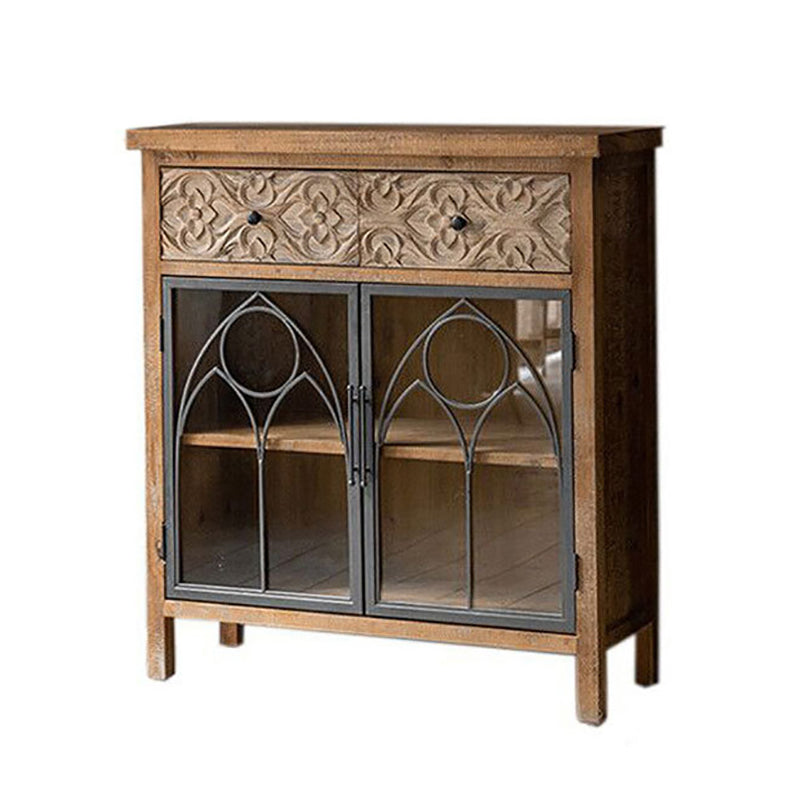 Traditional Solid Wood Display Stand Glass Doors Hutch Buffet for Bedroom