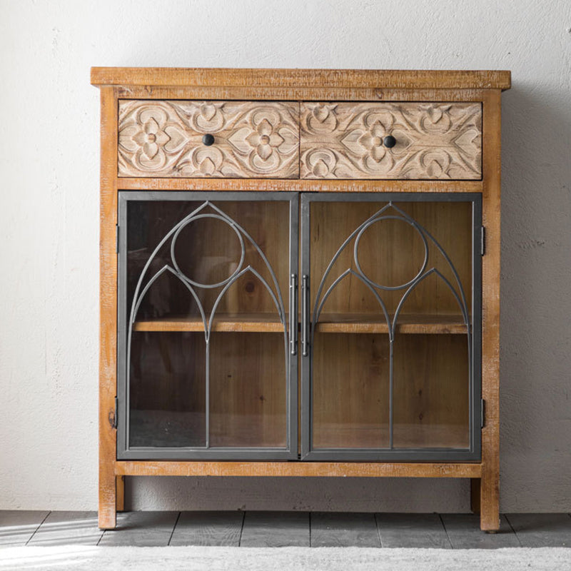 Traditional Solid Wood Display Stand Glass Doors Hutch Buffet for Bedroom