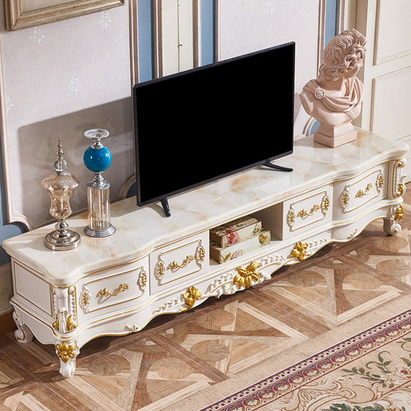 Glam Media Console Open Storage TV Stand Console with 4 Drawers