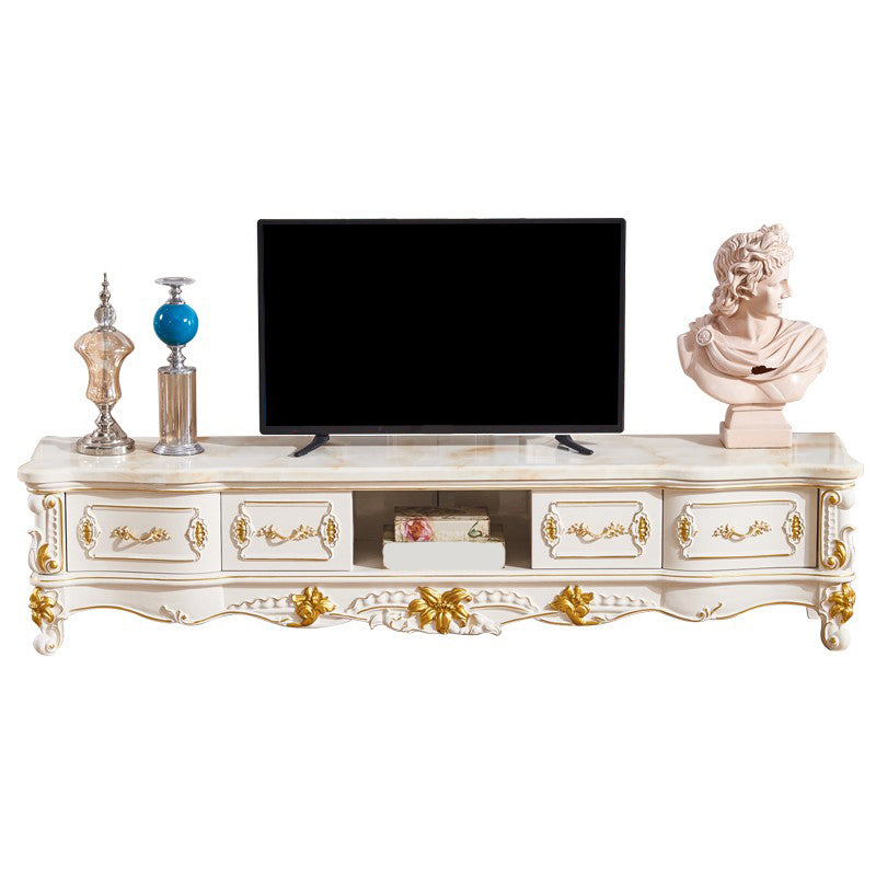 Glam Media Console Open Storage TV Stand Console with 4 Drawers