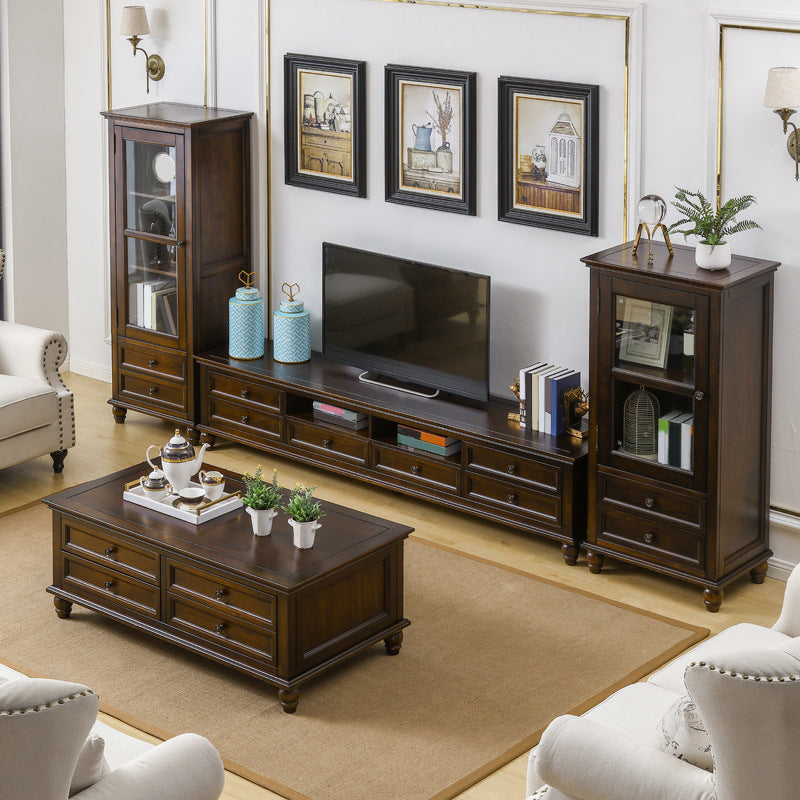 Traditional TV Media Console Solid Wood TV Console with 6 Drawers