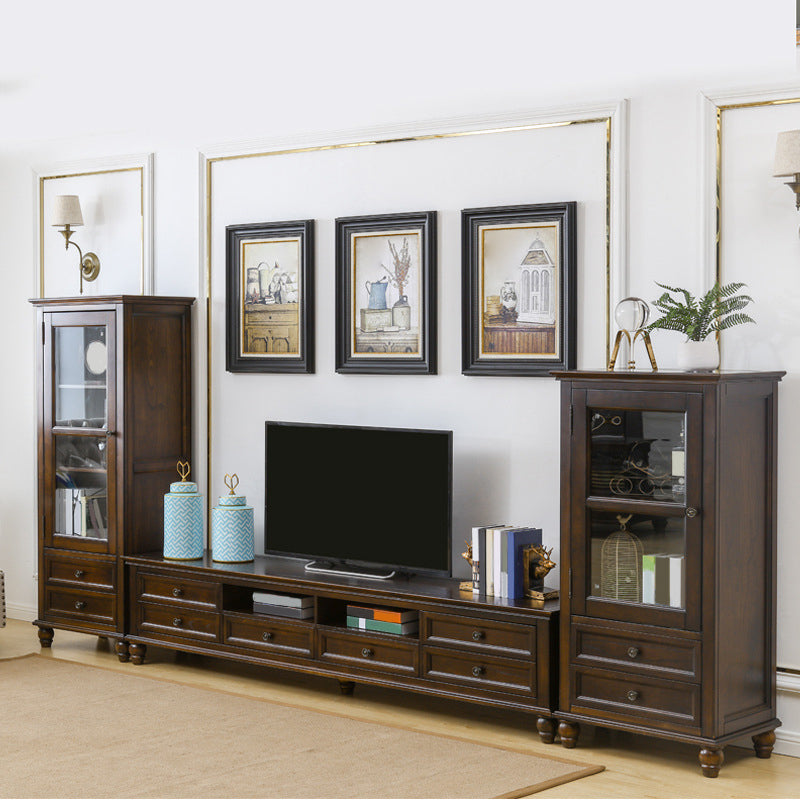 Traditional TV Media Console Solid Wood TV Console with 6 Drawers