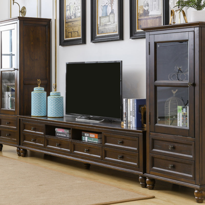 Traditional TV Media Console Solid Wood TV Console with 6 Drawers