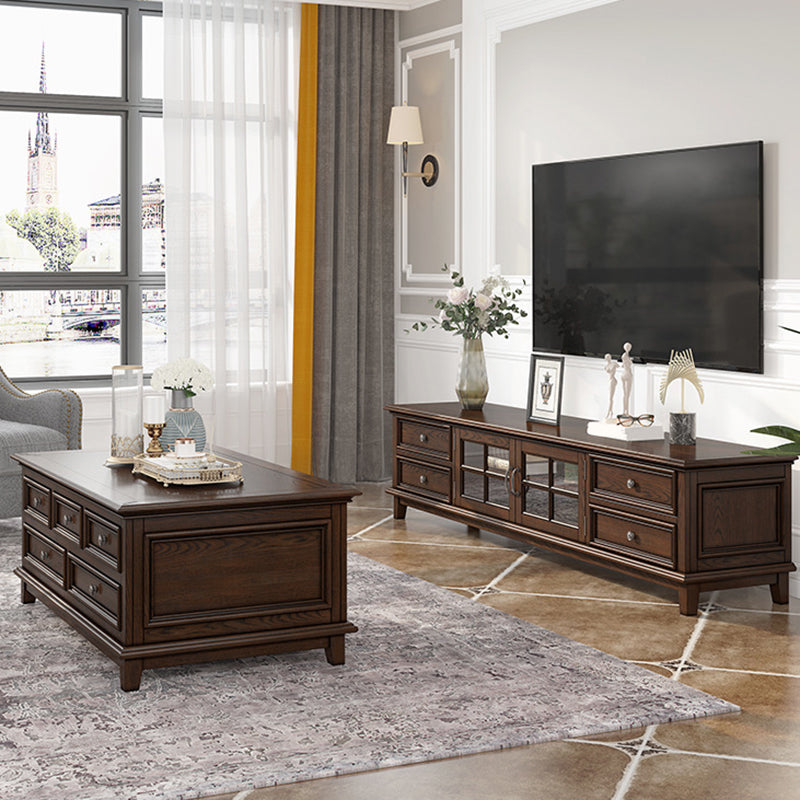 Traditional TV Media Console Solid Wood TV Console with Drawers