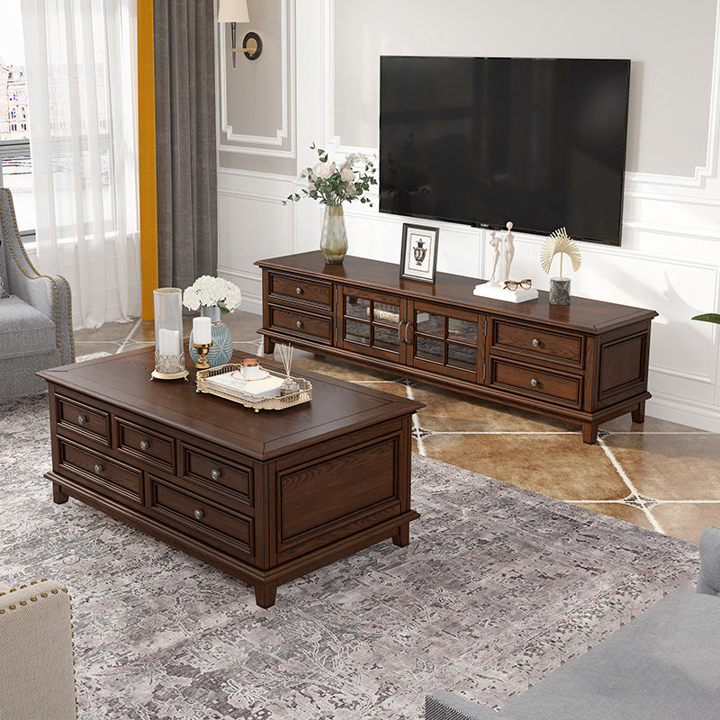 Traditional TV Media Console Solid Wood TV Console with Drawers