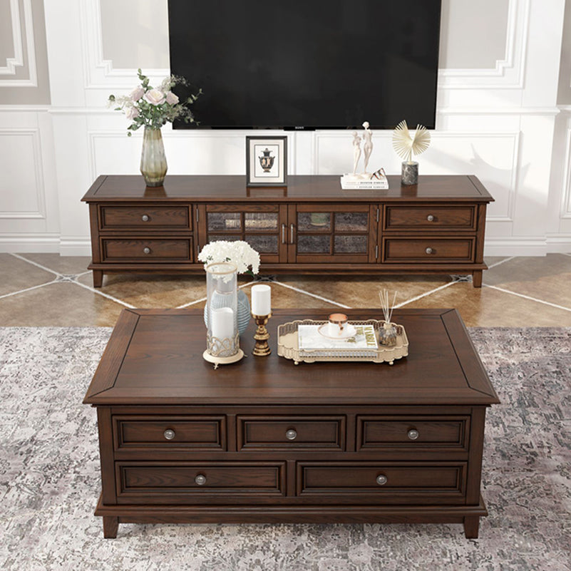 Traditional TV Media Console Solid Wood TV Console with Drawers