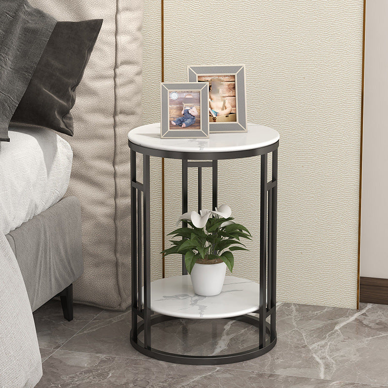 Stone Bed Nightstand Open Storage Bedside Cabinet for Bedroom