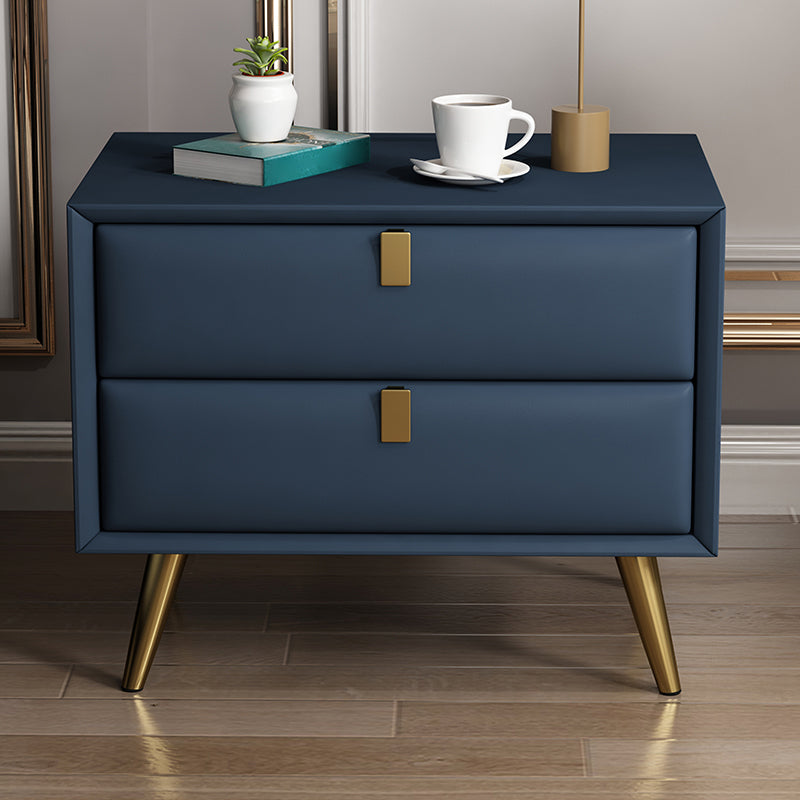 Contemporary Bed Nightstand Leather Bedside Cabinet with 2 Drawers