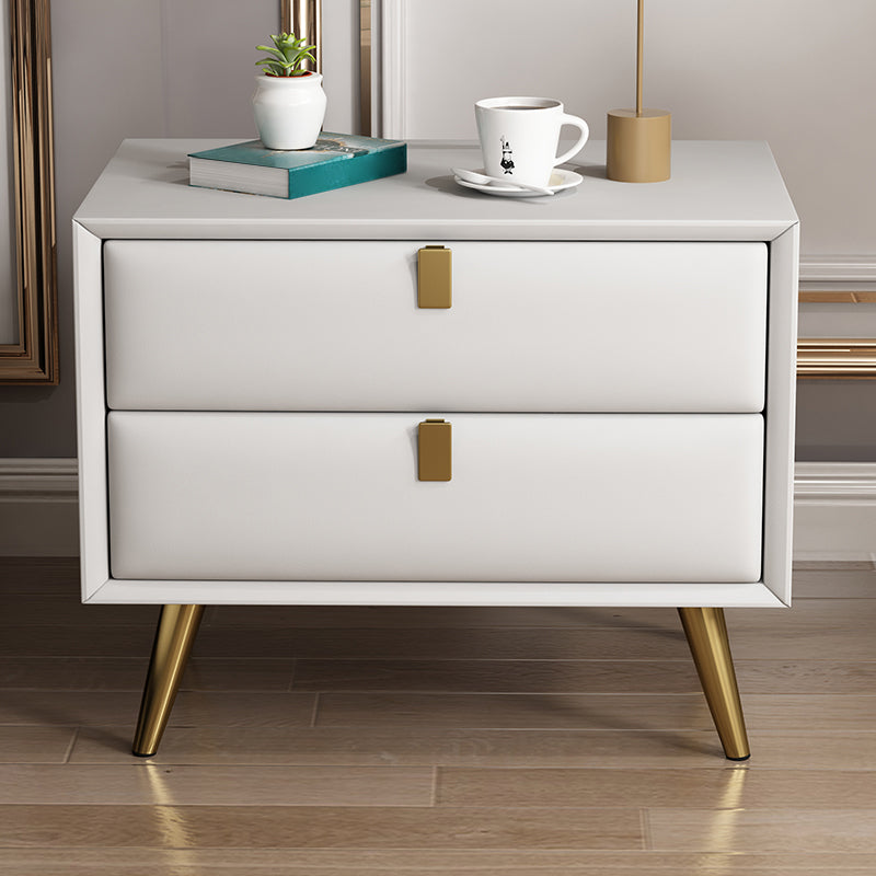 Contemporary Bed Nightstand Leather Bedside Cabinet with 2 Drawers