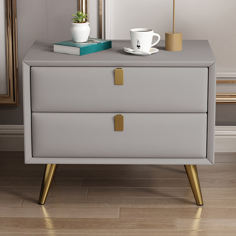 Contemporary Bed Nightstand Leather Bedside Cabinet with 2 Drawers