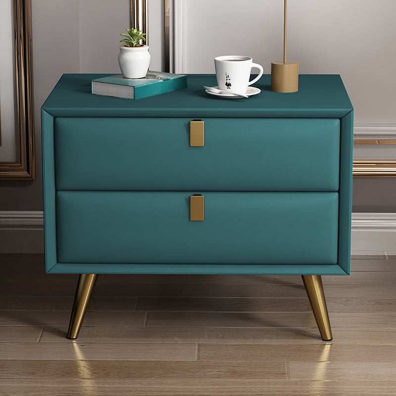 Contemporary Bed Nightstand Leather Bedside Cabinet with 2 Drawers