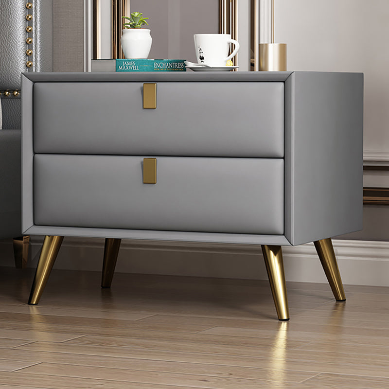 Contemporary Bed Nightstand Leather Bedside Cabinet with 2 Drawers