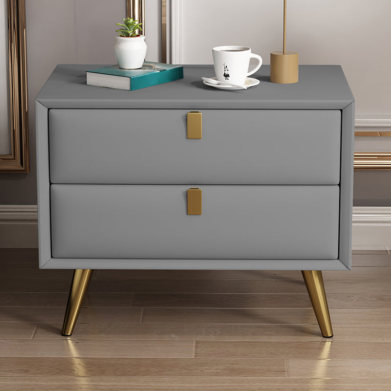 Contemporary Bed Nightstand Leather Bedside Cabinet with 2 Drawers