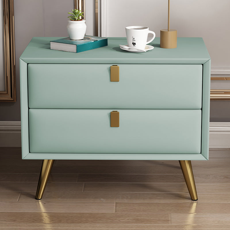 Contemporary Bed Nightstand Leather Bedside Cabinet with 2 Drawers