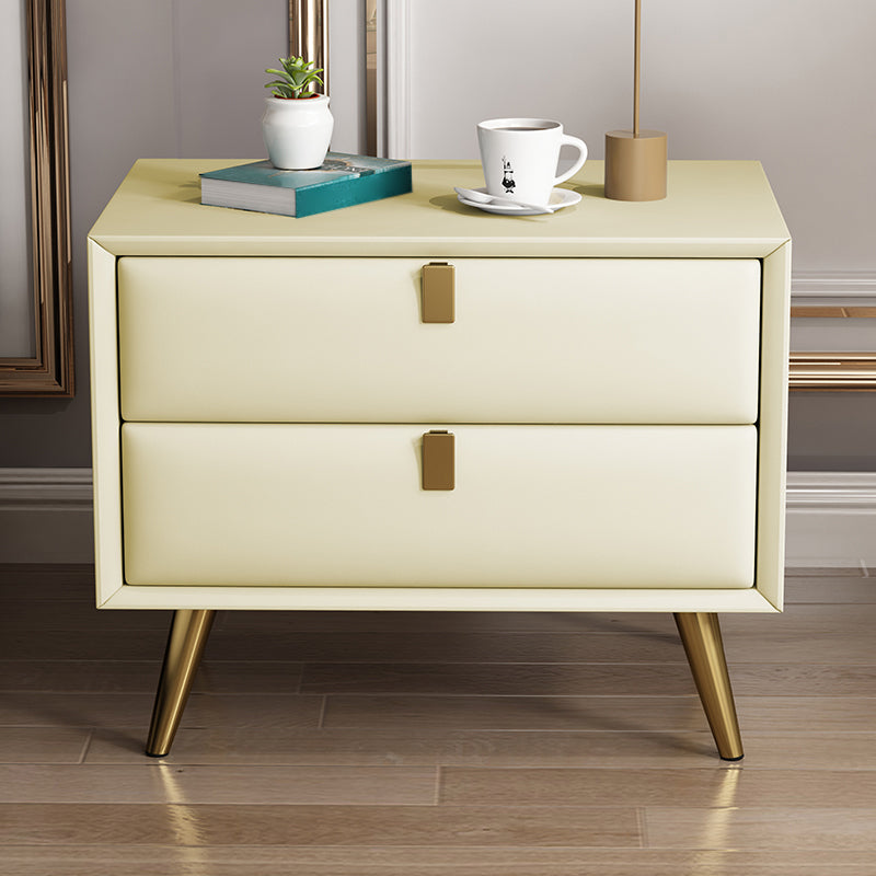 Contemporary Bed Nightstand Leather Bedside Cabinet with 2 Drawers