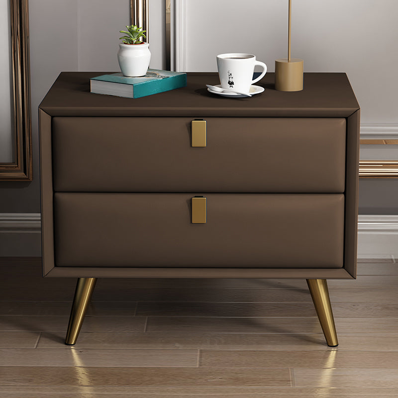 Contemporary Bed Nightstand Leather Bedside Cabinet with 2 Drawers